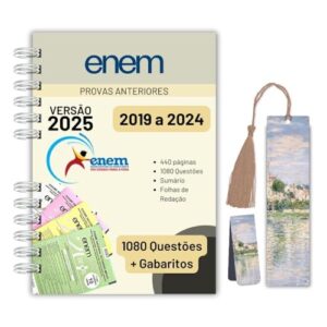 Apostila ENEM 2025 Completa | Provas Anteriores 2019-2024 Questões com Gabarito Oficial + Folhas de Redação | Estudo, Revisão e Simulados Atualizados + Marcadores de página/livros