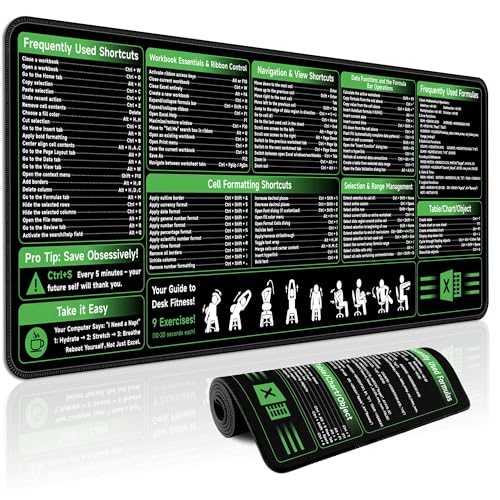 Tapete de Mouse Excel com Atalhos - Ideal para Escritório Tapete de mouse Excel com teclas de atalho - Tapete de mesa para folha de dicas do Excel | Tapete de mesa de escritório de PC com bordas costuradas para teclado de computador